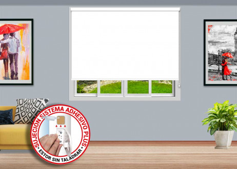 1-Estor enrollable Opaco CAUCASO - Cancún sujeción ADHESIVO PLUS color CA-8001 BLANCO