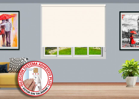 2-Estor enrollable  Opaco CAUCASO - Cancún sujeción ADHESIVO PLUS color CA-8003 LINO
