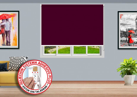 6-Estor enrollable  Opaco CAUCASO - Cancún sujeción ADHESIVO PLUS color CA-8029 BURDEOS