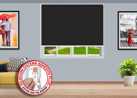 8-Estor enrollable  Opaco CAUCASO - Cancún sujeción ADHESIVO PLUS color CA-8042 NEGRO