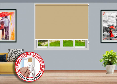 9-Estor enrollable  Opaco CAUCASO - Cancún sujeción ADHESIVO PLUS color CA-8083 CHAMOIS